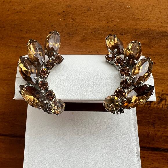 Vintage Juliana D&E Brown Jewel Clip On Climber Earrings - Picture 3 of 7